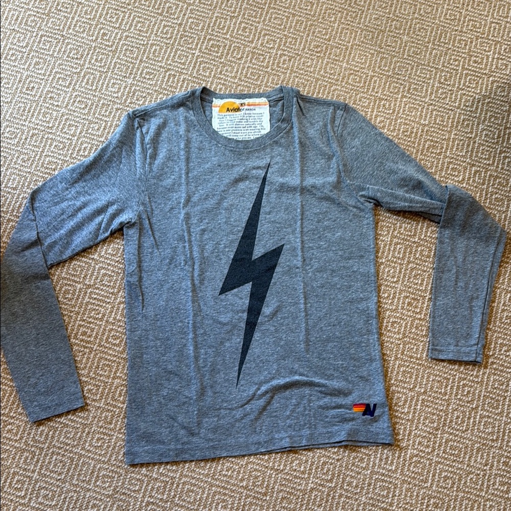 Aviator Nation Gray Long Sleeve Lightning Bolt Tee